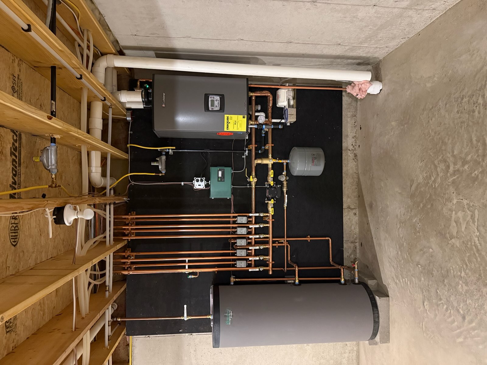 Boiler and hot water storage tank installation with copper piping, Bangor Maine